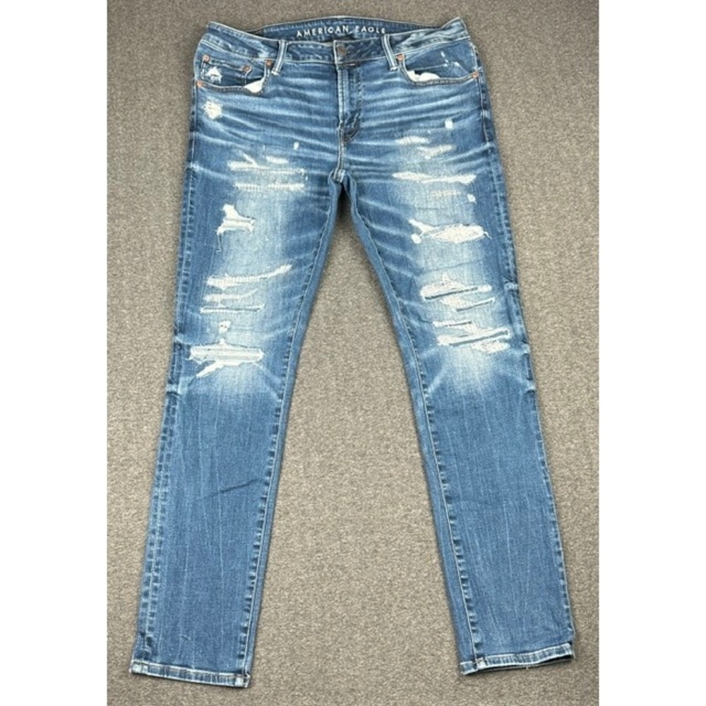 American Eagle Airflex 360 Slim Distressed Jeans Mens 34x30 Medium Wash Blue